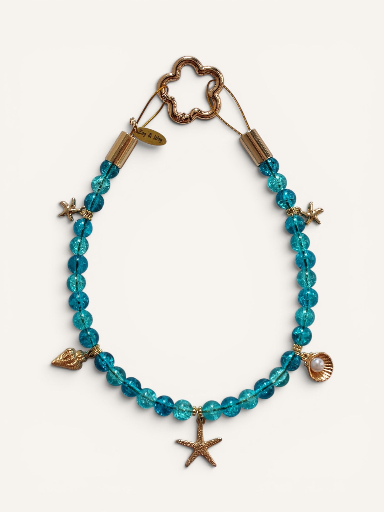 Collier pour chien Calanque en perles bleues avec coquillage et étoile de mer