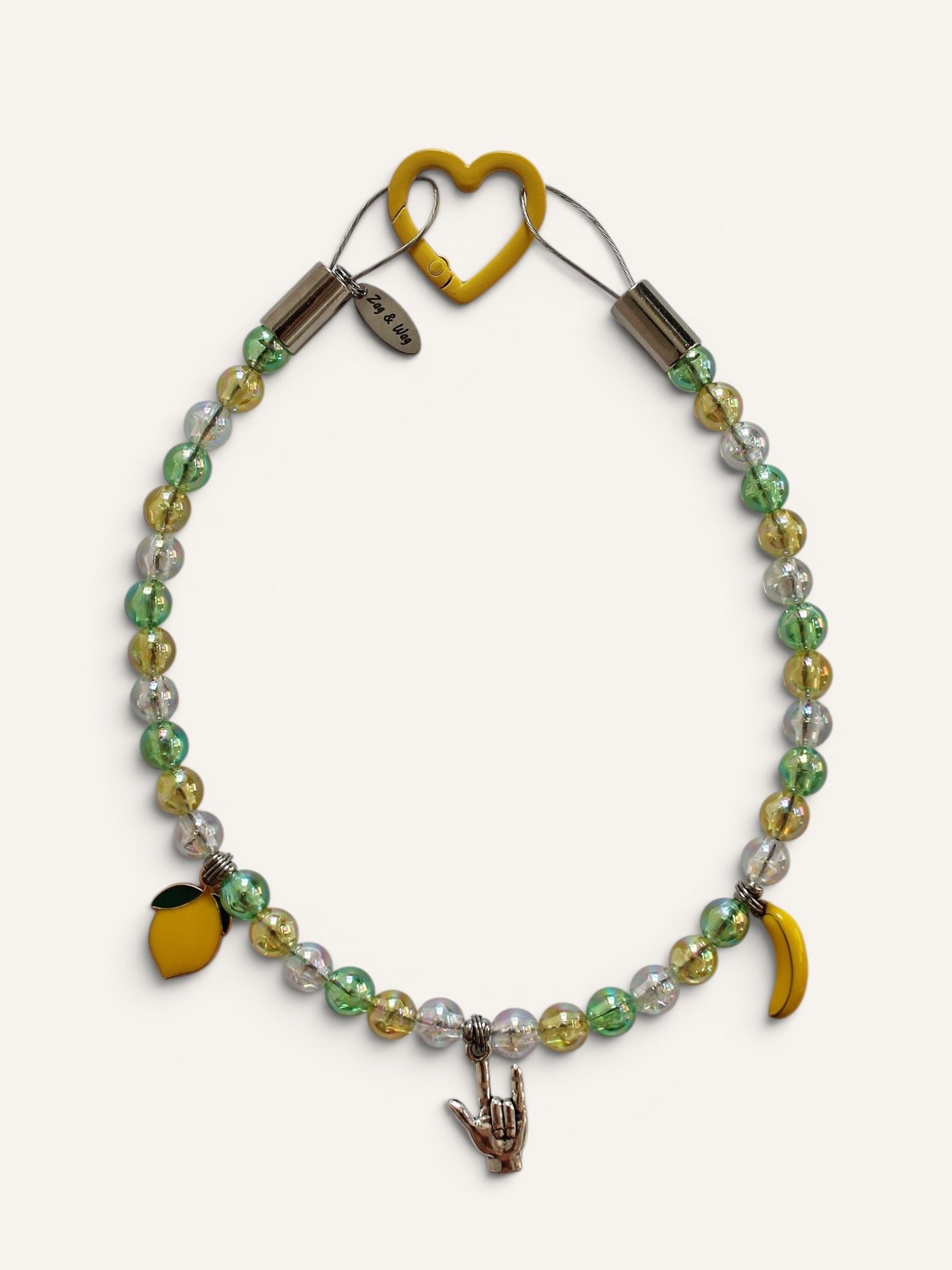 Collier pour chien Dolce Banana en perles vertes et jaunes avec charms citron et banane