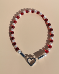 Collier artisanal pour chiens et chats avec cœur grenat et perles rouges – Zag & Wag