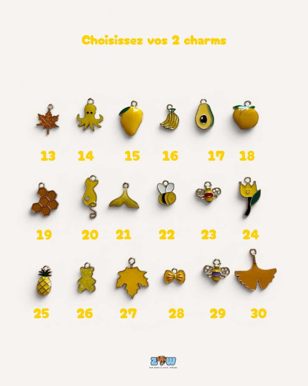 Choix de charms fruits, abeilles et fleurs pour collier Paris Sunshine – Zag & Wag