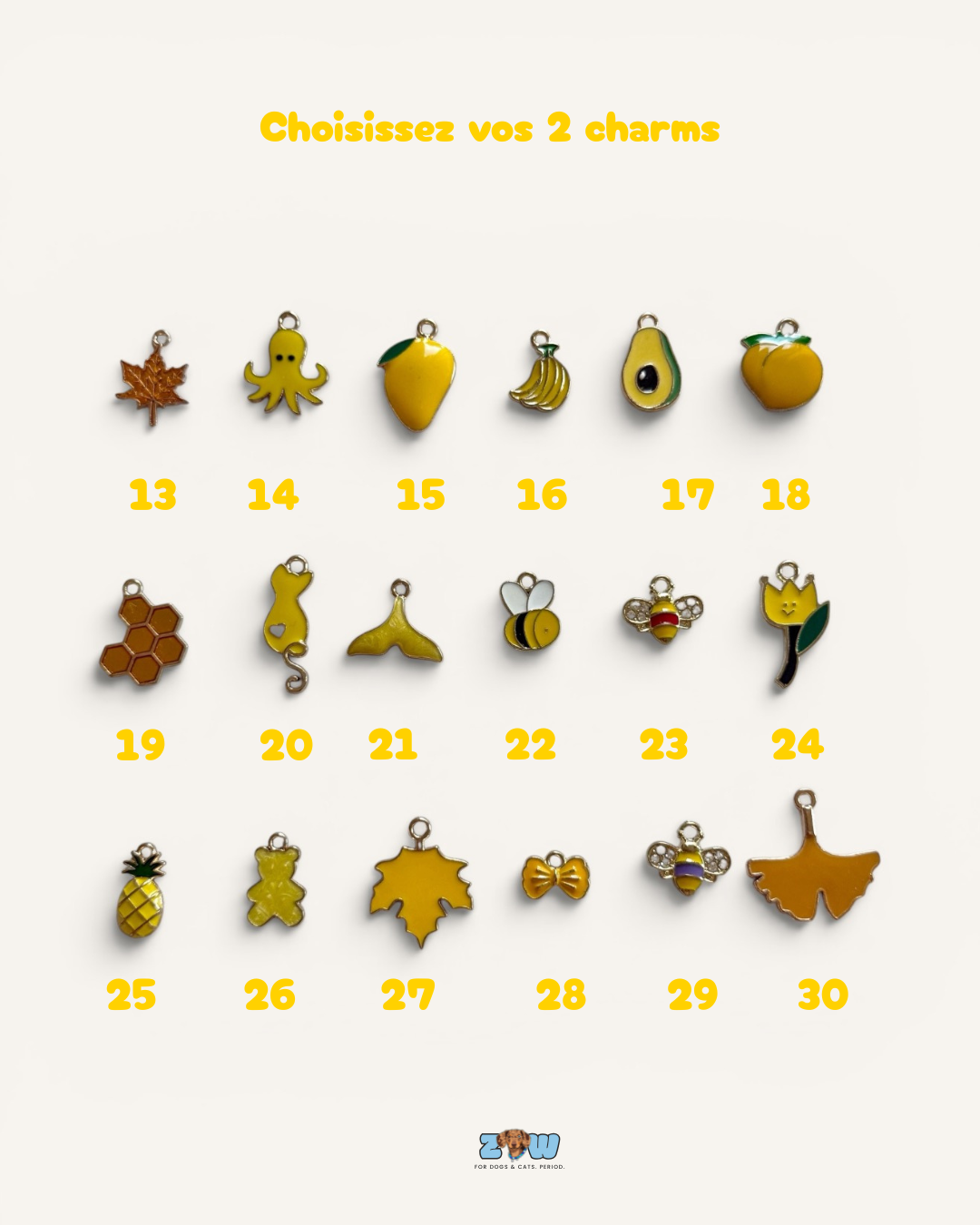 Choix de charms fruits, abeilles et fleurs pour collier Paris Sunshine – Zag & Wag