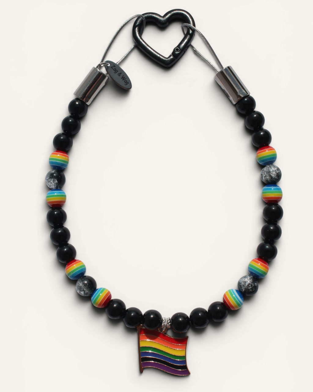 Collier Pride noir pour chien Midnight Pride avec perles noires brillantes et drapeau rainbow – Zag & Wag